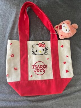 VIRAL - hand embroidered-Trader Joe's x Hello Kitty Red and Cream mini Tote Bag